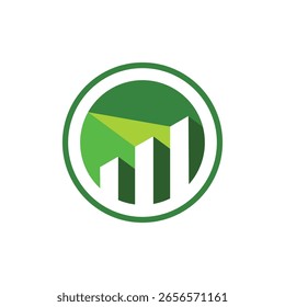 The image shows a logo design of a graph bar inside a round circle shape in green color combination. It looks clean and modern in simple flat style on a white background.