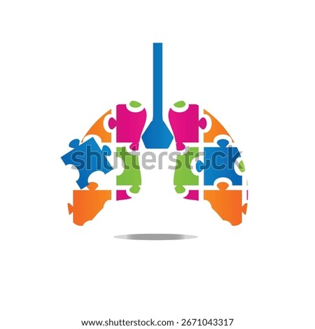 The image shows a logo design of a lung shape constructs with jigsaw puzzle in different colors with one puzzle piece unattached properly symbolizing lung disease 