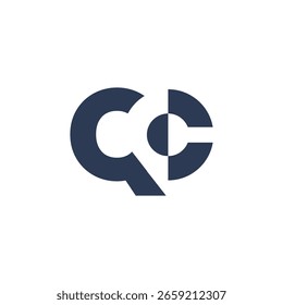 A imagem mostra um design de logotipo de um monograma com letras iniciais QC em cor escura em estilo plano simples que parece limpo e moderno em um fundo branco