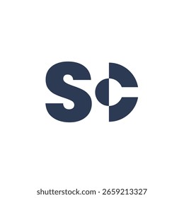 La Imagen muestra un diseño de logotipo de un monograma con letras iniciales SC en color oscuro en estilo plano simple que se ve limpio y moderno sobre un fondo blanco