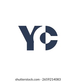 La Imagen muestra un diseño de logotipo de un monograma con letras iniciales YC en color oscuro en estilo plano simple que se ve limpio y moderno sobre un fondo blanco