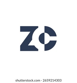 Das Bild zeigt ein Logo-Design eines Monogramms mit Anfangsbuchstaben ZC in dunkler Farbe im einfachen flachen Stil, das sauber und modern auf weißem Hintergrund aussieht