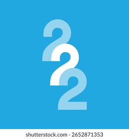 A imagem mostra um design de logotipo de um número 222 em azul e branco em estilo simples plano que parece limpo e moderno em um fundo azul