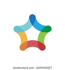 The image shows a logo design of a star made of five connected curved lines in various colors in simple flat style that looks clean on a white background