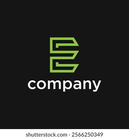 The image shows a logo with two stylized green 'E' letters stacked on top of each other