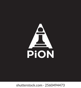 The image shows a logo with a white chess pawn inside a triangular shape above the text "PiON" on a black background.