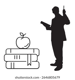 A imagem mostra um homem de pé, com alguns livros à sua frente.