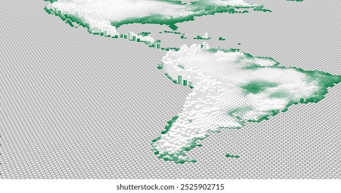 The image shows a map of North and South America made up of numerous hexagons, creating a unique and stylized appearance.