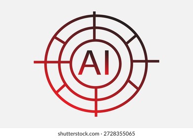 Das Bild zeigt ein modernes flaches Icon, das künstliche Intelligenz-Targeting- und Präzisionssysteme darstellt.