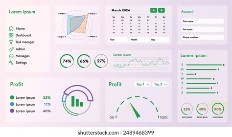The image shows a modern user interface that includes a variety of controls such as buttons, navigation menus, and dashboards. The interface design is made in a futuristic style.
