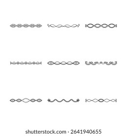 The image shows nine different decorative black line dividers on a white background.