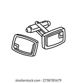 The image shows a pair of cufflinks shaped like rectangular remote controls. Each cufflink has a rounded top edge and a flat bottom, with a small circular button in the center resembling a remote control button. The design is minimalistic and monochromatic, emphasizing the functional resemblance to actual remote controls.