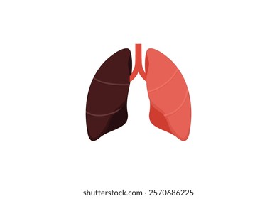 The image shows a pair of lungs one healthy and one darkened suggesting disease.