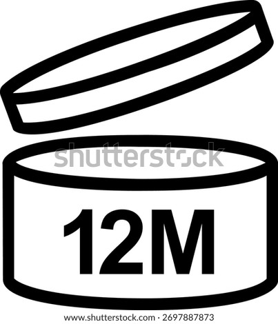 The image shows a Period After Opening (PAO) symbol with "12M" inside, indicating the product should be used within 12 months after opening.