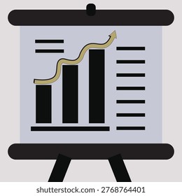 The image shows a presentation easel with a transparent overlay containing a bar chart and a line graph. The bars increase in height from left to right, indicating growth, while the line graph follows an upward trend, suggesting positive progress or improvement over time. The easel has a classic design with a black top and bottom frame.