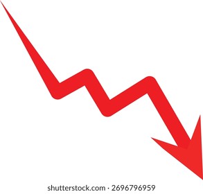 the image shows a red arrow pointing downwards, symbolizing a stock market crash, financial loss, or economic decline. it is a simple graphic.