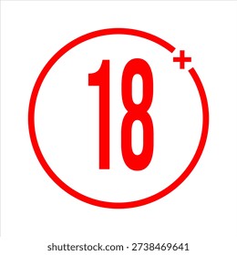 The image shows a red circle with a bold number 18 inside it, followed by a plus sign, indicating that the content is restricted to viewers who are 18 years of age or older.