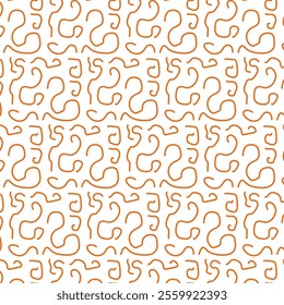 The image shows a repeating abstract pattern of orange, curved lines on a white background. The lines form various shapes and loops, creating a visually engaging and intricate design.