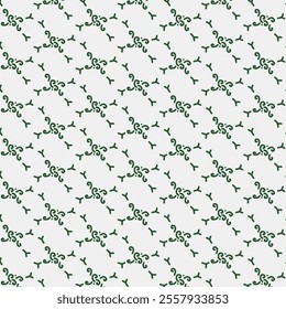 The image shows a repeating pattern of green, vine-like designs on a white background. The pattern is diagonal and evenly spaced, creating a visually appealing and intricate design.