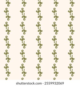 The image shows a repeating pattern of green plant-like symbols arranged in vertical columns on a light background. Each symbol consists of a central stem with small circular shapes branching out.