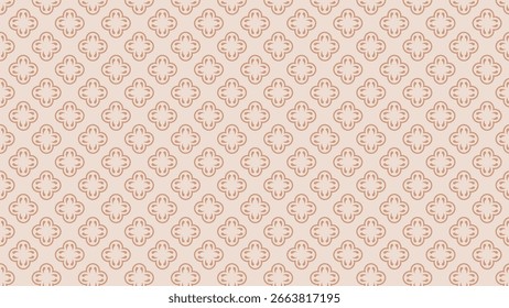 The image shows a repeating pattern of light brown quatrefoil shapes on a pale peach background, creating a subtle and elegant design.