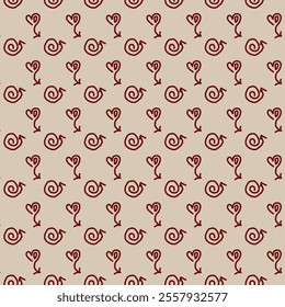 The image shows a repeating pattern of red snail-like shapes on a beige background. The pattern is evenly spaced and consistent throughout the image. 