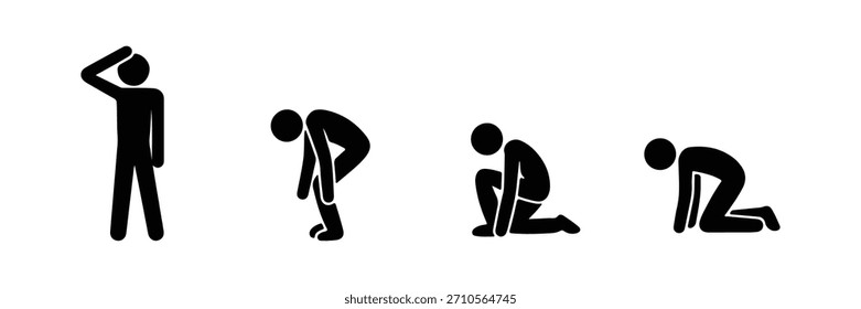 La Imagen muestra una secuencia de una figura de palo negro en declive, comenzando con la confusión y terminando con arrodillarse. Ilustra la pérdida, el dolor y una progresión hacia abajo.