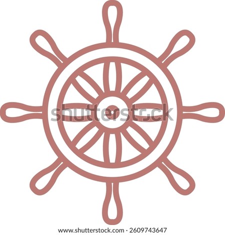 The image shows a ship's wheel drawn in a simple line style with a solid color fill.  A helm is depicted using a basic outline to represent a nautical symbol. Cartoon vector illustration