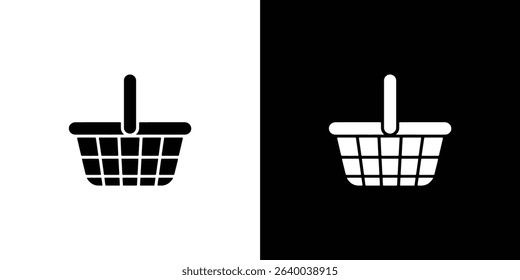 Image shows shopping basket icons in black and white presented on contrasting backgrounds, conveying simplicity and representing commerce and retail visually.