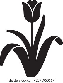 The image shows a silhouette of two tulips with long stems and leaves, creating a simple and elegant floral design.