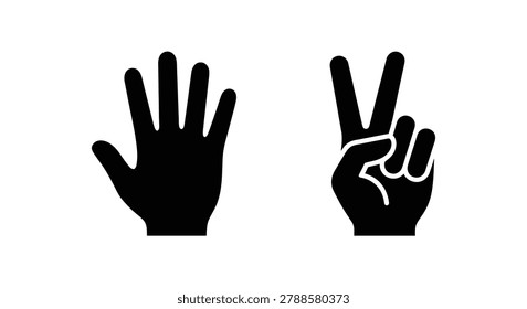 The image shows silhouettes of two hand gestures: one displaying five fingers and another forming a peace sign with two fingers.