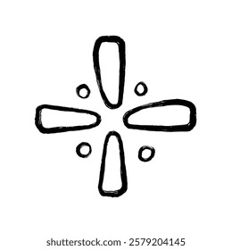 The image shows a simple abstract design of a black cross shape with surrounding circles on a white background.
