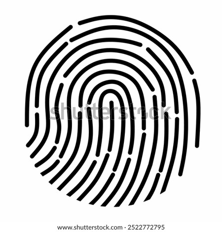 The image shows a simple black fingerprint illustration with evenly spaced fine lines, on a white background