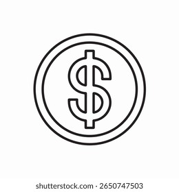 The image shows a simple black outline icon of a dollar sign ($) centered within a double circle.