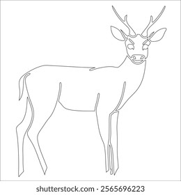 The image shows a simple black-and-white outline drawing of a deer. The deer has a slender body, short tail, and antlers. The design is minimalistic, with clean lines, making it suitable for coloring 