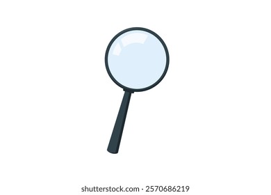 The image shows a simple cartoon drawing of a handheld magnifying glass with a black handle and clear lens.