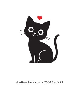 The image shows a simple illustration of a black cat sitting. The cat is depicted in a cartoon style with large, round eyes and a smiling expression.