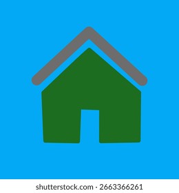 ​La Imagen muestra una simple ilustración de una casa verde con un techo gris sobre un fondo azul claro.