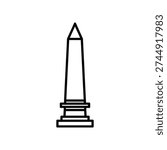 The image shows a simple line drawing of an obelisk, a tall, four-sided, narrow tapering monument that ends in a pyramid-like shape at the top. The base is square and elevated on a pedestal, giving it a grand and classical appearance.