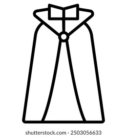 The image shows a simple line drawing of a cloak, a garment worn over other clothes, typically a long, loose outer garment with a hood.