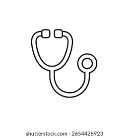 The image shows a simple line drawing of a stethoscope, a common medical instrument, presented in black and white with a clean, minimalistic style on a white background.