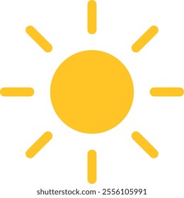 The image shows a simple, stylized representation of the sun. It consists of a yellow circle in the center with eight yellow rays extending outward in all directions. 