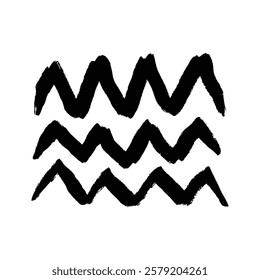 The image shows a simple yet visually striking abstract design featuring three horizontal rows of bold black wave patterns against a white background.