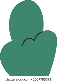 The image shows a simplified bush, depicted in a minimalist drawing style with smooth lines.  A small plant is presented as a single, organic form using basic shapes and a dark outline. Cartoon vector