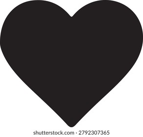 The image shows a single, classic solid black heart silhouette centered against a clean white background. The heart features a perfectly symmetrical shape with smooth curves and a sharp point at the bottom. This timeless, minimalist vector icon is highly versatile, serving as a foundational graphic element for designs related to love, romance, Valentine's Day, user interface buttons, or branding emblems.