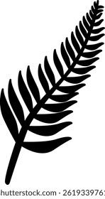 The image shows a single fern frond depicted in a bold, minimalist style.  A sprig of foliage is presented as a clean-lined botanical motif. Cartoon vector illustration