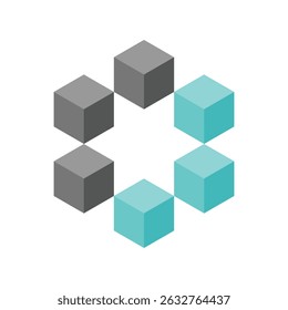 The image shows a six hexagon cube shape in aqua and black color forming a six pointed star 