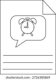 The image shows a sketch of an alarm clock inside a speech bubble on a piece of paper