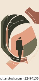 The image shows small silhouettes of men with backs on an abstract background with neutral shades