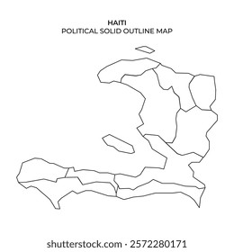 The image shows a solid outline map of Haiti, indicating its political divisions and regions. This representation serves as a basis for geographic studies and educational purposes.